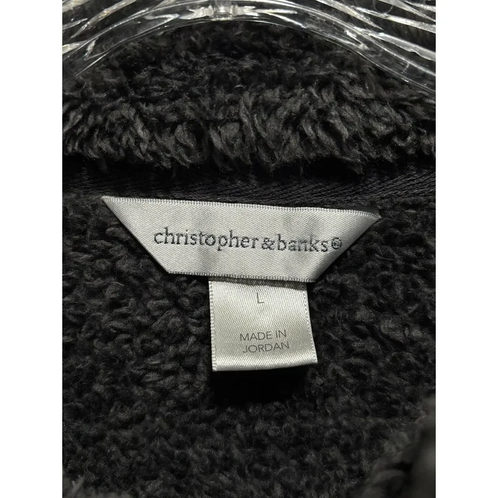 Christopher & Banks Gray Sherpa 1/4 Zip Up Pullover Size L Long‎ Sleeve Pockets